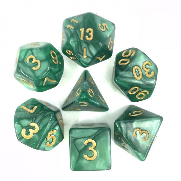 HD Dice - Pearl Dice Set (7 pcs), Green (Gold Font)