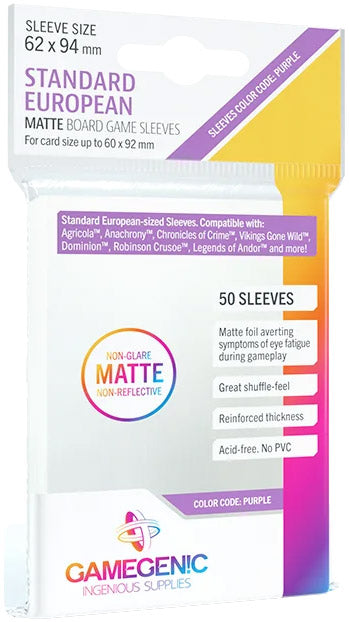Gamegenic MATTE Standard European-Sized Sleeves Clear (50)