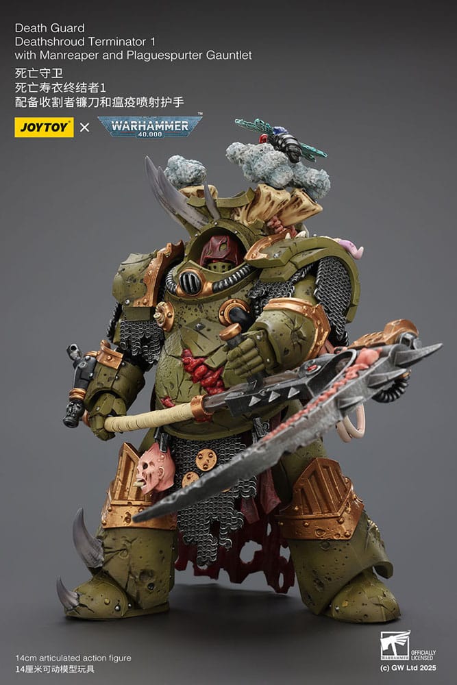 Warhammer 40k Actionfigur 1/18 Death Guard Deathshroud Terminator 1 with Manreaper and Plaguespurter Gauntlet 14 cm
