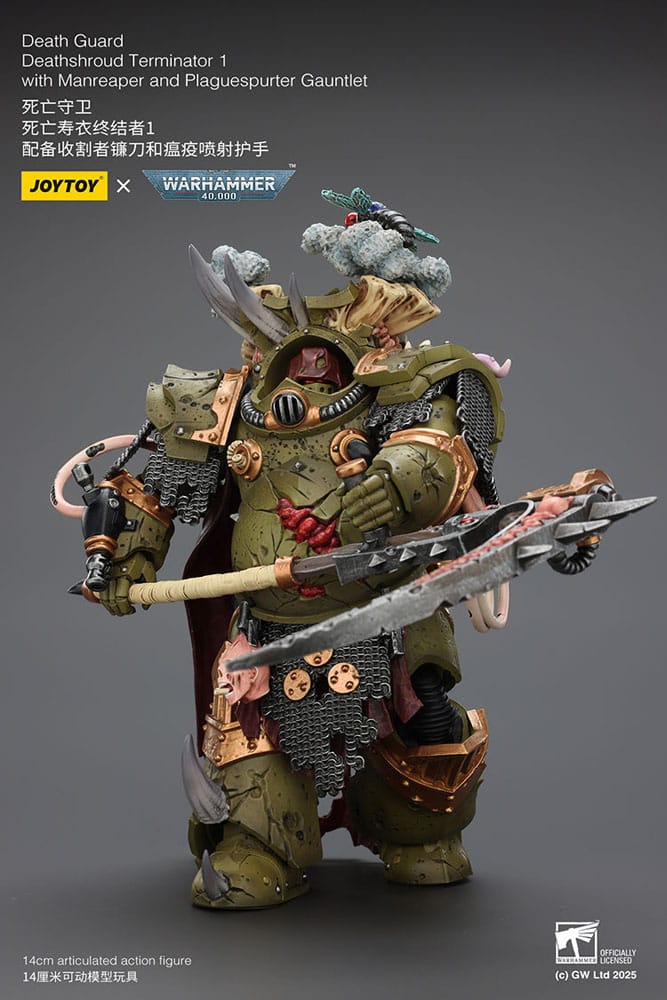 Warhammer 40k Actionfigur 1/18 Death Guard Deathshroud Terminator 1 with Manreaper and Plaguespurter Gauntlet 14 cm