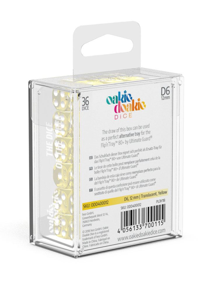 Oakie Doakie Dice D6 Dice 12 mm Translucent - Yellow (36)