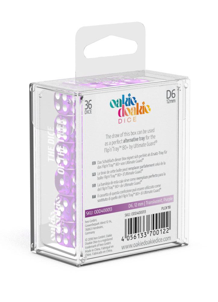 Oakie Doakie Dice D6 Dice 12 mm Translucent - Purple (36)