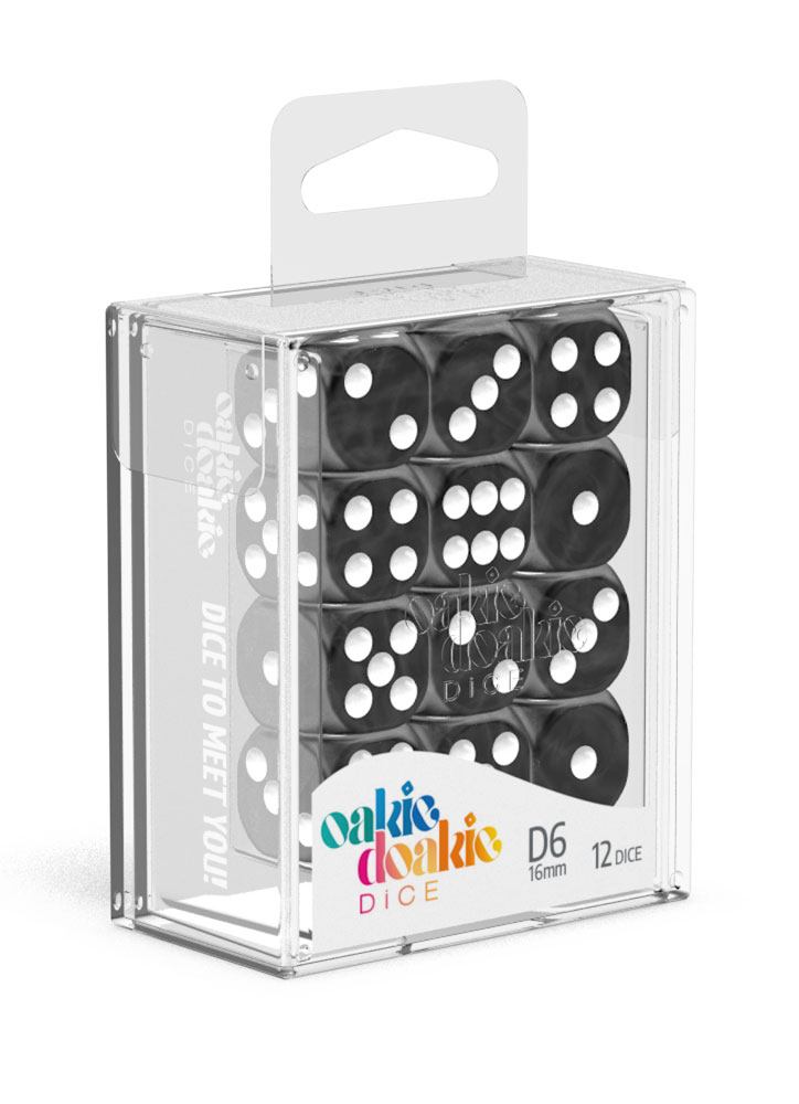 Oakie Doakie Dice W6 Würfel 16 mm Marble - Schwarz (12)