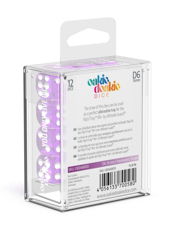 Oakie Doakie Dice D6 Dice 16 mm Translucent - Purple (12)