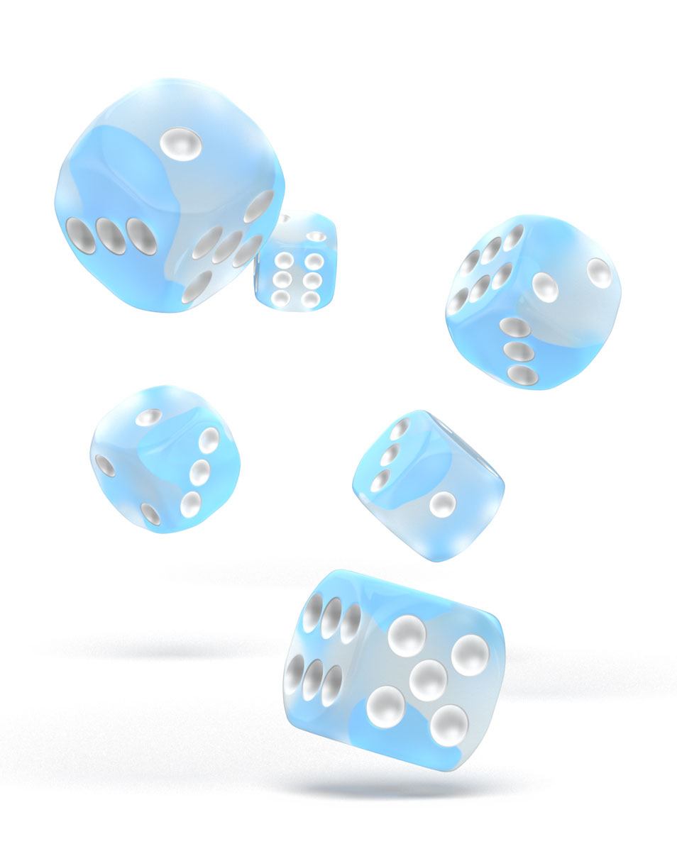 Oakie Doakie Dice D6 Dice 16 mm Glow in the Dark - Arctic (12)