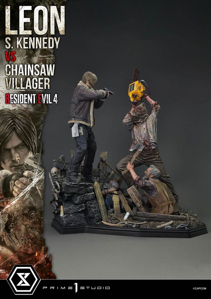 Resident Evil 4 Ultimate Premium Masterline Series Statue 1/4 Leon S. Kennedy vs. Chainsaw Villager Bonus Ver. 76 cm         