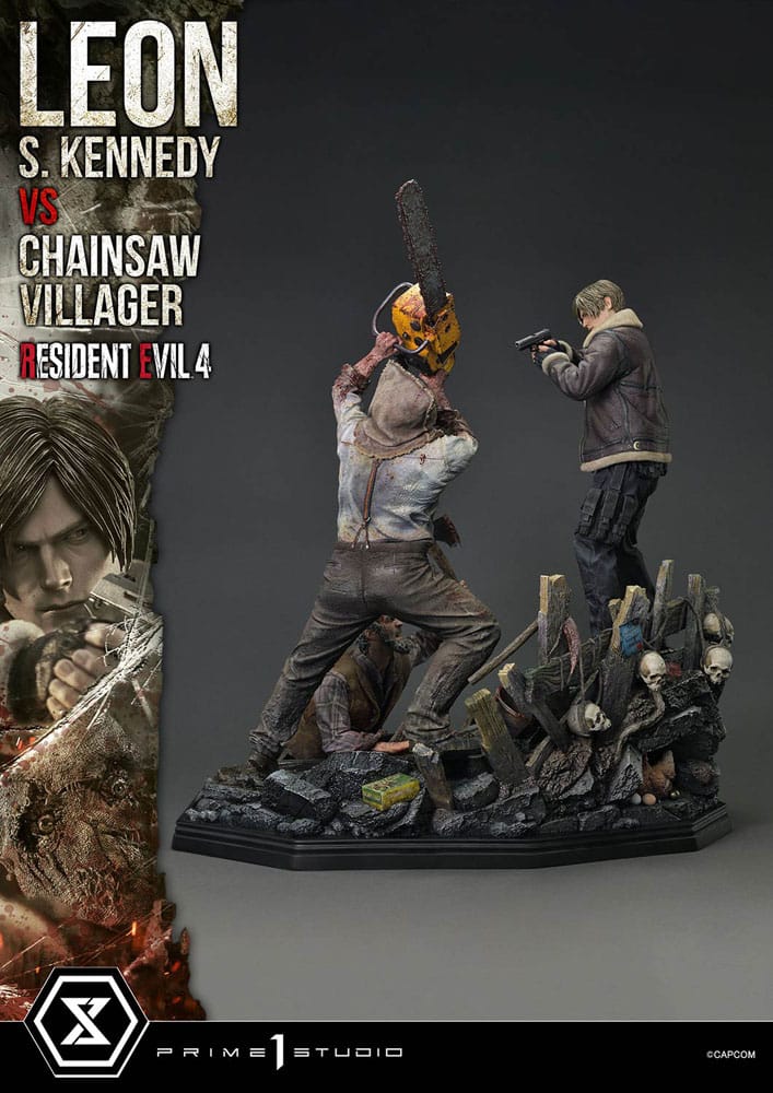 Resident Evil 4 Ultimate Premium Masterline Series Statue 1/4 Leon S. Kennedy vs. Chainsaw Villager Bonus Ver. 76 cm         
