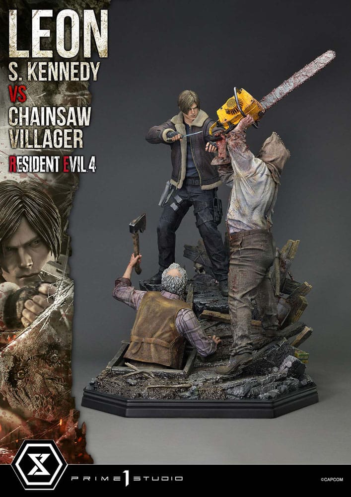 Resident Evil 4 Ultimate Premium Masterline Series Statue 1/4 Leon S. Kennedy vs. Chainsaw Villager Bonus Ver. 76 cm         