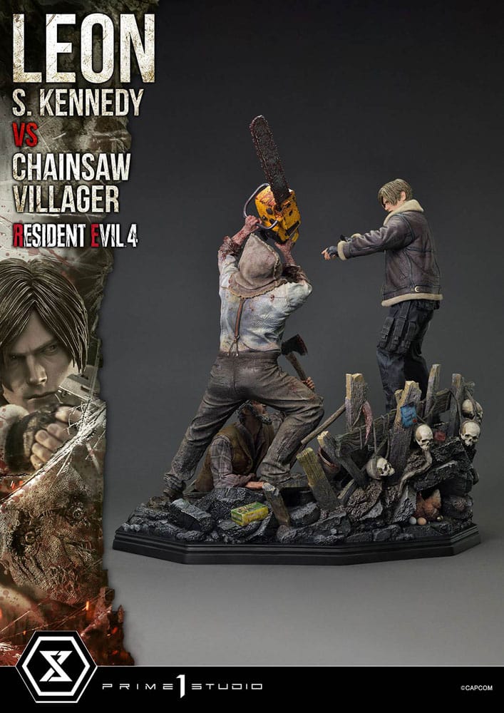 Resident Evil 4 Ultimate Premium Masterline Series Statue 1/4 Leon S. Kennedy vs. Chainsaw Villager 76 cm               