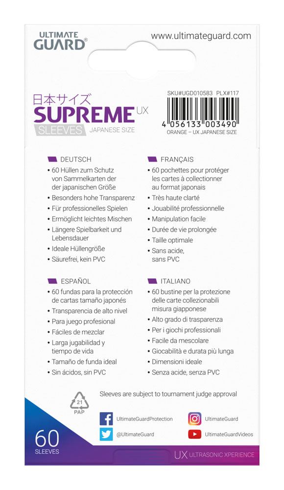 Ultimate Guard Supreme UX Sleeves Japanese Size Orange (60)