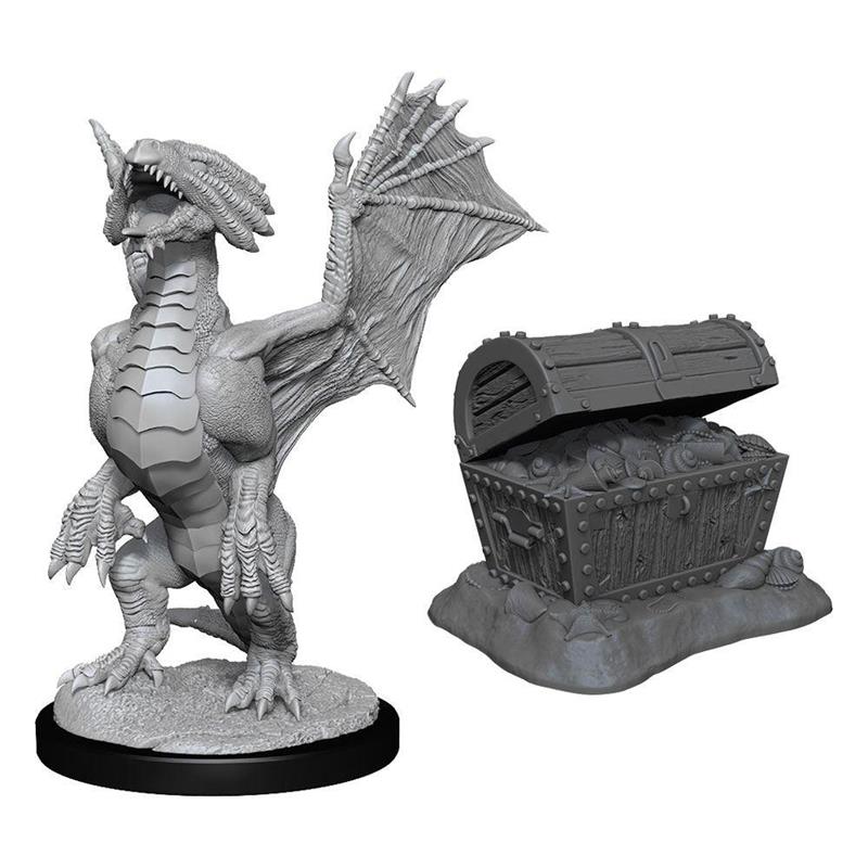 D&D Nolzur's Marvelous Miniatures Unpainted Bronze Dragon Wyrmling & Sea found Treasure
