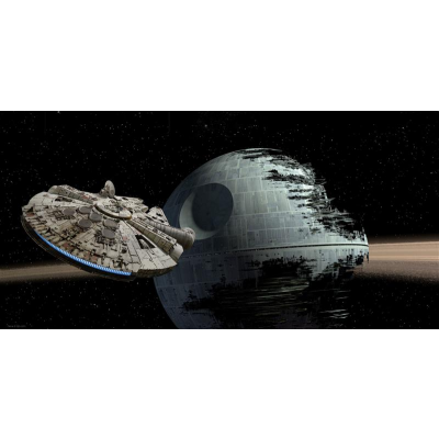 Glas-Poster - Millenium Falcon vs Death Star 50 x 25 cm - STAR WARS