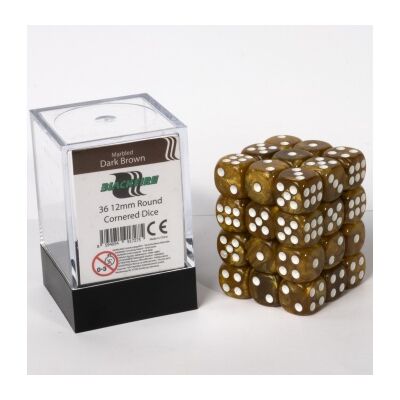 Blackfire Dice Cube - 12mm D6 36 Dice Set - Marbled Dark Brown