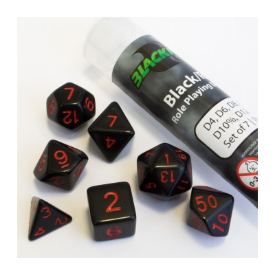 Blackfire Dice - 16mm Role Playing Dice Set - Black with Red numbers (7 Dice)