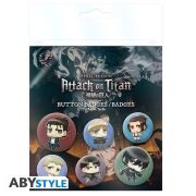 Attack on Titans Ansteck-Buttons 6er-Pack Chibi Characters