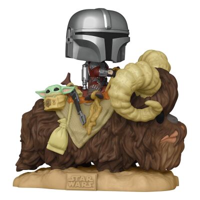 Star Wars The Mandalorian POP! Deluxe Vinyl Figure The Mandalorian on Bantha with Child in Bag 9 cm