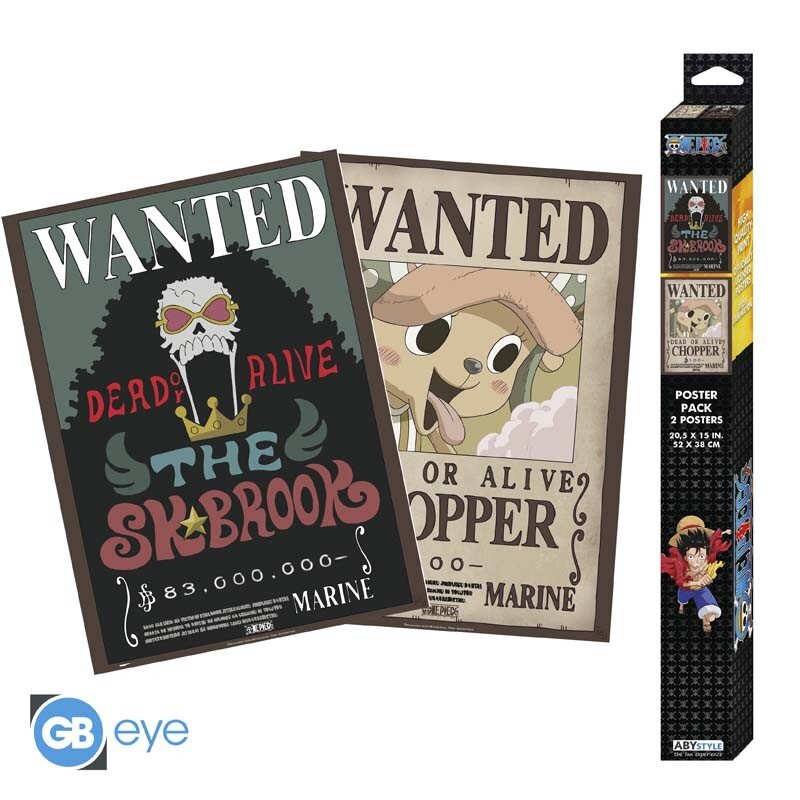 One Piece Chibi Poster-Set "Wanted Chopper & Brook" 52 x 38 cm